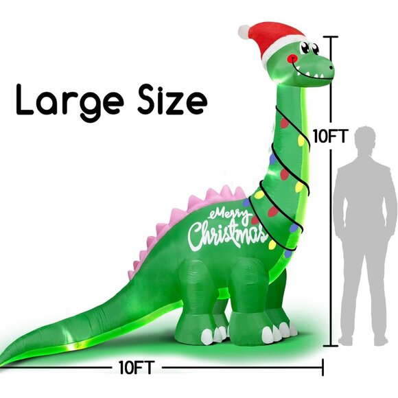🆕10FT Christmas Inflatables Big Green Dinosaur LED Yard Outdoor Decorations - Picture 3 of 7